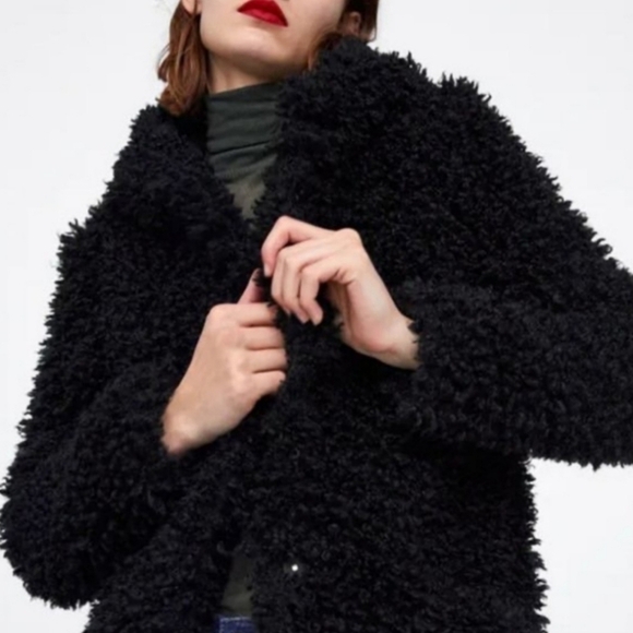 ZARA Black Luxurious Cozy Warm Hooded Teddy Jacket - Picture 3 of 9